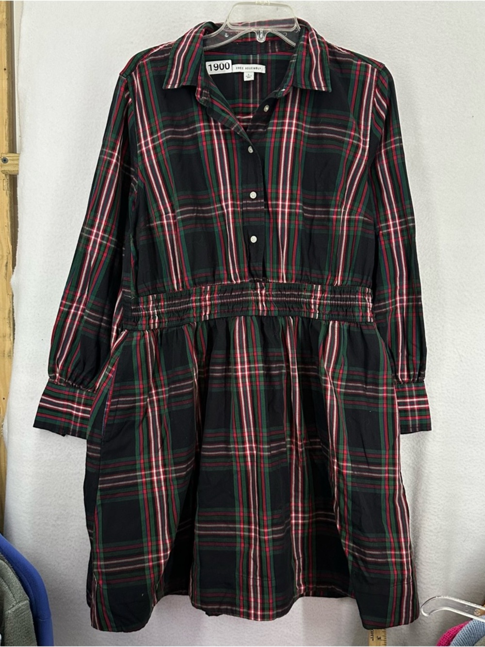 Free Assembly Plaid Long Sleeve Button Dress Womens Large Multi